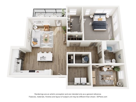 Floor plan for 1 bed, 1 bath, 1121 sqft